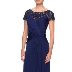 La Femme Illusion Yoke Twist Front Jersey Gown